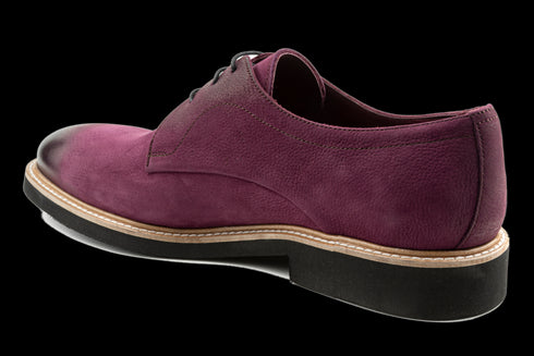 Burgundy Cap Toe Effect Nubuck Derby Shoes For Men